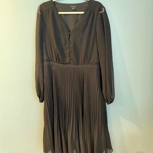 Ann Taylor Brown Pleated Long Sleeve Sundress